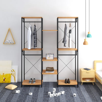 Houten Kledingkast met Kledingrek & Schoenenrek – 2+3+2 Planken – Stevig & Ruim Design voor Slaapkamer