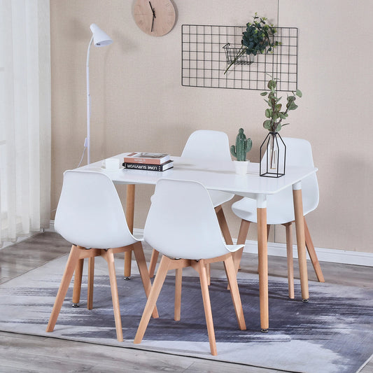 Eetkamerset – Rechthoekige Tafel met 4 Nordic Stoelen – Houten Poten – Modern Design voor Woonkamer & Keuken