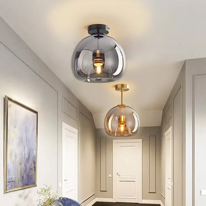 Moderne LED Plafondlamp – Scandinavisch Design met Cognac Glas | Minimalistische Plafondverlichting voor Woonkamer & Eetkamer