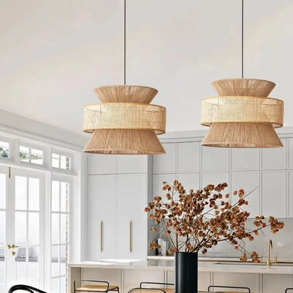 Vintage Wabi-Sabi Hanglamp – Handgemaakte Henneptouw Kroonluchter – Voor Restaurant, Café & Woonkamer