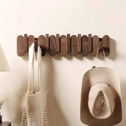 Luxe Wandkapstok van Walnoothout – Stijlvolle Houten Kledinghanger met 12 Haken – Voor Slaapkamer & Hal
