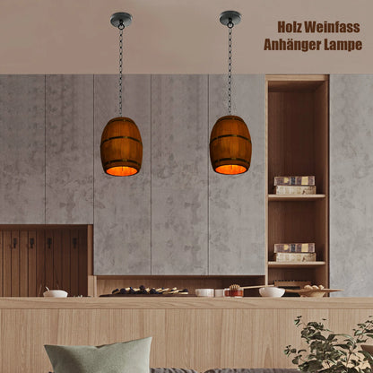 Vintage Houten Wijnvat Hanglamp – Industriële Plafondlamp – Voor Bar, Café & Restaurant