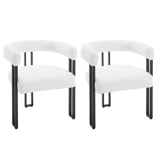 Set van 2 Eetkamerstoelen met Armleuningen – Moderne Chenille Stoelen met Metalen Poten – Comfortabele Design Fauteuil