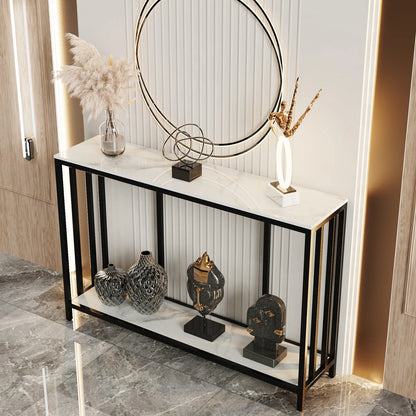 Moderne Console Tafel – 120 cm Sintered Stone Haltafel – Smalle Sidetable met Metalen Onderstel