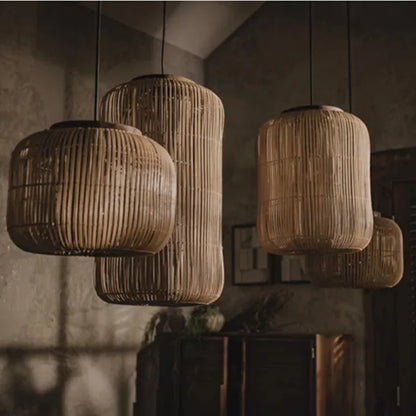 Japanse Rieten Hanglamp – Wabi-Sabi Stijl – Voor Woonkamer, Eetkamer & Keukeneiland