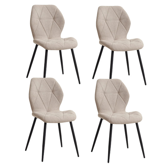 Set van 4 Gestoffeerde Eetkamerstoelen – Linnen Bekleding & Metalen Poten – Comfortabele Stoelen voor Eetkamer & Keuken