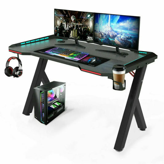 Gaming Bureau met RGB Verlichting – Met Bekerhouder & Headset Houder – Stevig & Stijlvol Computerdkesk
