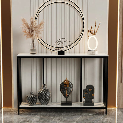 Moderne Console Tafel – 120 cm Sintered Stone Haltafel – Smalle Sidetable met Metalen Onderstel