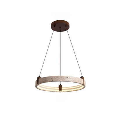 Moderne LED Ring Kroonluchter – Luxe Hanglamp – Steen, Hout & Metaal – Voor Woonkamer & Slaapkamer