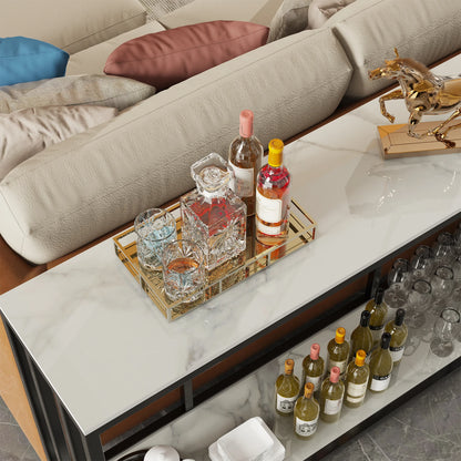 Moderne Console Tafel – 120 cm Sintered Stone Haltafel – Smalle Sidetable met Metalen Onderstel