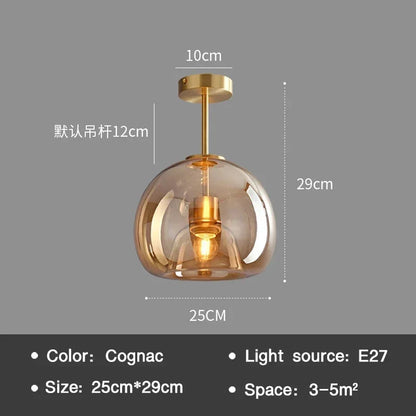Moderne LED Plafondlamp – Scandinavisch Design met Cognac Glas | Minimalistische Plafondverlichting voor Woonkamer & Eetkamer