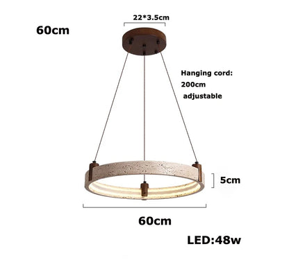 Moderne LED Ring Kroonluchter – Luxe Hanglamp – Steen, Hout & Metaal – Voor Woonkamer & Slaapkamer