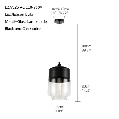 Nordic Vintage Glazen Hanglamp – E27/E26 Pendellamp – Voor Keuken, Restaurant & Woonkamer