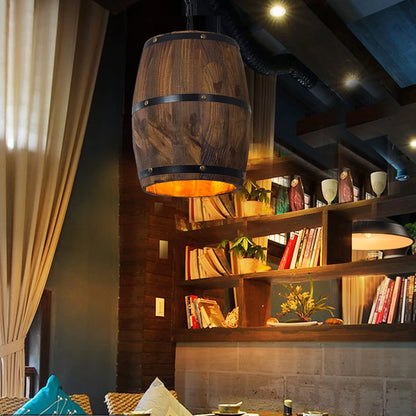 Vintage Houten Wijnvat Hanglamp – Industriële Plafondlamp – Voor Bar, Café & Restaurant