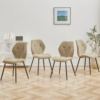 Set van 4 Gestoffeerde Eetkamerstoelen – Linnen Bekleding & Metalen Poten – Comfortabele Stoelen voor Eetkamer & Keuken