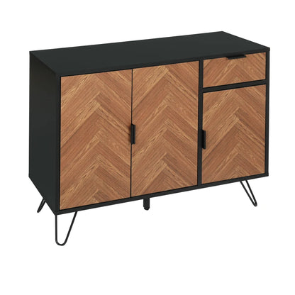 Moderne Houten Dressoir – 90 x 72 x 30 cm – Zwart & Houtlook Kast met Opberglades