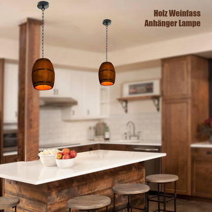 Vintage Houten Wijnvat Hanglamp – Industriële Plafondlamp – Voor Bar, Café & Restaurant