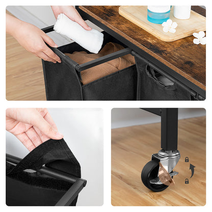Wasmand met 3 Compartimenten – Met Opbergrek & Wieltjes – Stevig Oxford Stof & Metaal