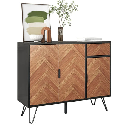 Moderne Houten Dressoir – 90 x 72 x 30 cm – Zwart & Houtlook Kast met Opberglades