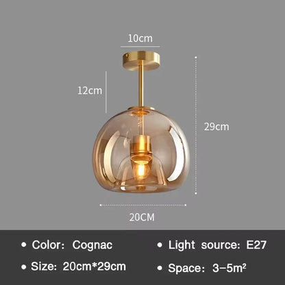 Moderne LED Plafondlamp – Scandinavisch Design met Cognac Glas | Minimalistische Plafondverlichting voor Woonkamer & Eetkamer