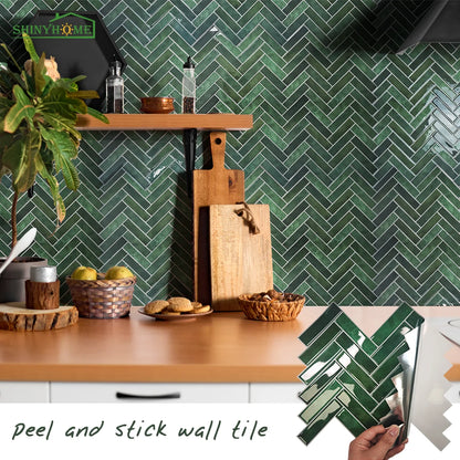 Zelfklevende 3D Wandtegels – Groen Visgraat Design – Hittebestendig & Waterdicht – 1/10/30 Stuks