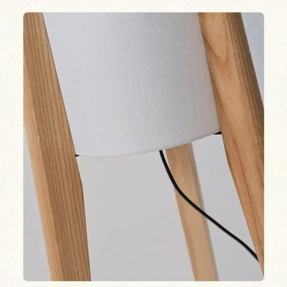 Houten LED Vloerlamp – Dimbare E27 Staande Lamp met Stoffen Kap – Voor Woonkamer & Slaapkamer