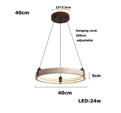 Moderne LED Ring Kroonluchter – Luxe Hanglamp – Steen, Hout & Metaal – Voor Woonkamer & Slaapkamer