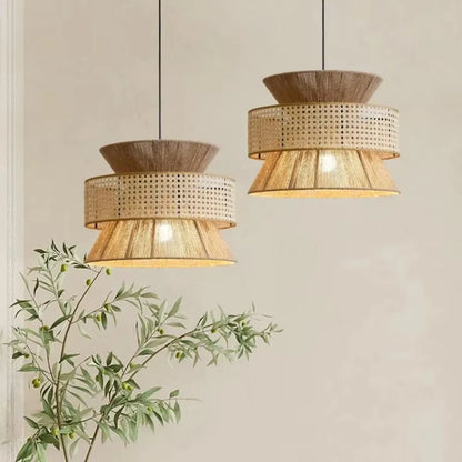 Vintage Wabi-Sabi Hanglamp – Handgemaakte Henneptouw Kroonluchter – Voor Restaurant, Café & Woonkamer