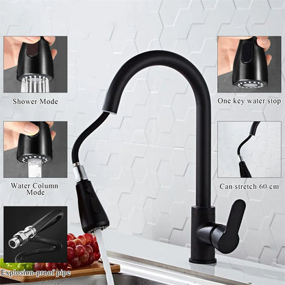 Flexibele Uittrekbare Keukenmengkraan – 360° Draaibaar – 2 Standen – Warm & Koud Water