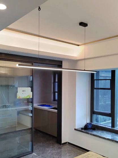 Nordic Minimalistische LED Hanglamp – Strakke Zwarte Kroonluchter – Voor Keuken, Eetkamer, Bar & Kantoor