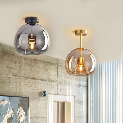 Moderne LED Plafondlamp – Scandinavisch Design met Cognac Glas | Minimalistische Plafondverlichting voor Woonkamer & Eetkamer