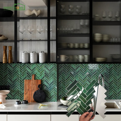 Zelfklevende 3D Wandtegels – Groen Visgraat Design – Hittebestendig & Waterdicht – 1/10/30 Stuks