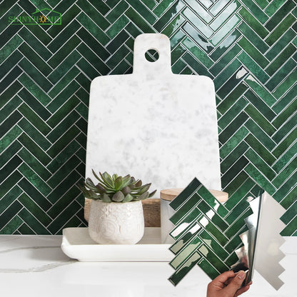 Zelfklevende 3D Wandtegels – Groen Visgraat Design – Hittebestendig & Waterdicht – 1/10/30 Stuks
