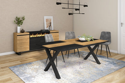 Nordicz Stål eetkamertafel eikenhout x poot mat zwart - Design Meubelz