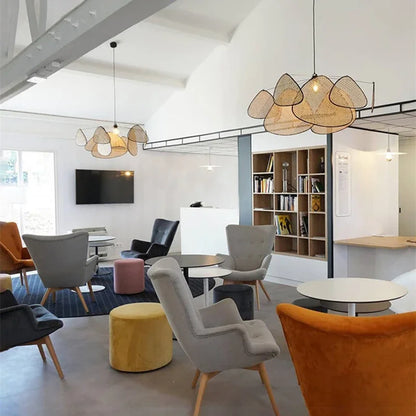Franse Design Rieten Hanglamp – Moderne Rotan & Bamboe Kroonluchter – Voor Keuken, Woonkamer & Eetkamer