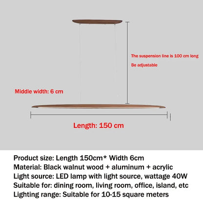 Houten LED Hanglamp – Langwerpige Plafondlamp – Modern Design voor Eettafel, Keuken & Kantoor