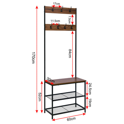 Kapstok & Kledingrek met Schoenenrek – 7 Haken & Opbergplank – Stevig Design voor Hal & Slaapkamer