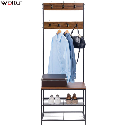 Kapstok & Kledingrek met Schoenenrek – 7 Haken & Opbergplank – Stevig Design voor Hal & Slaapkamer