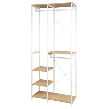 Vrijstaande Kapstok met Kledingrek & Schoenenrek – Hout & Staal – 2 Kledingrails & 4 Opbergplanken