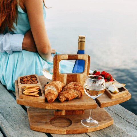 Nordicz draagbare tapas plank met glas- en wijnfleshouder - Design Meubelz