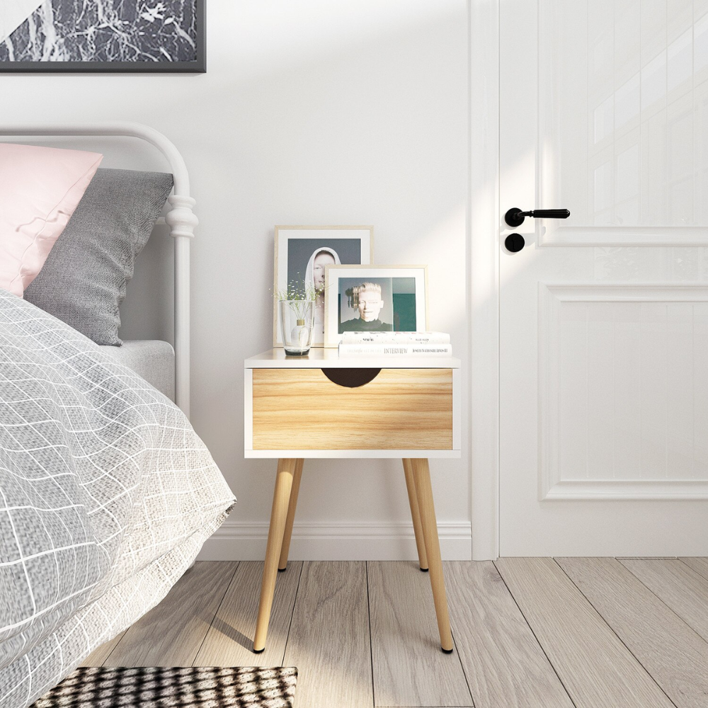 Nordicz Trä nachtkastje met 1 lade 56cm wit - Design Meubelz
