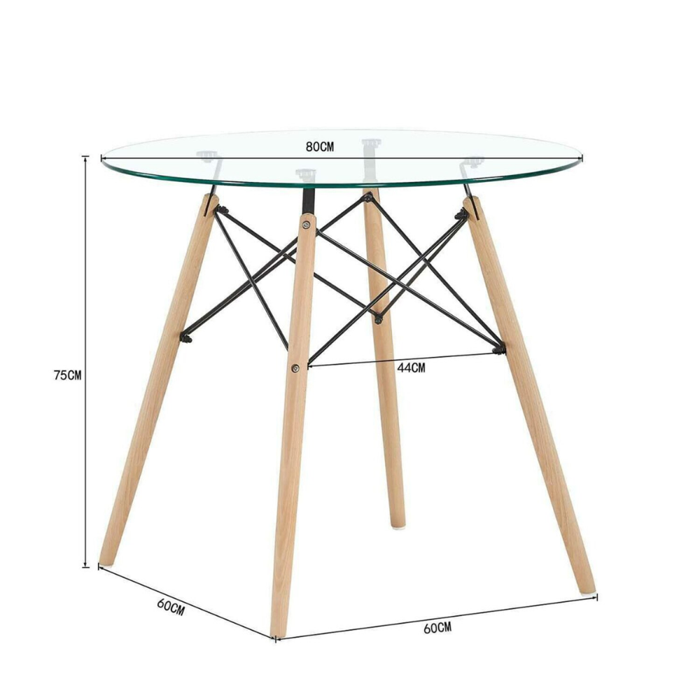 Nordicz Trä ronde eettafel houten onderstel glas - Design Meubelz