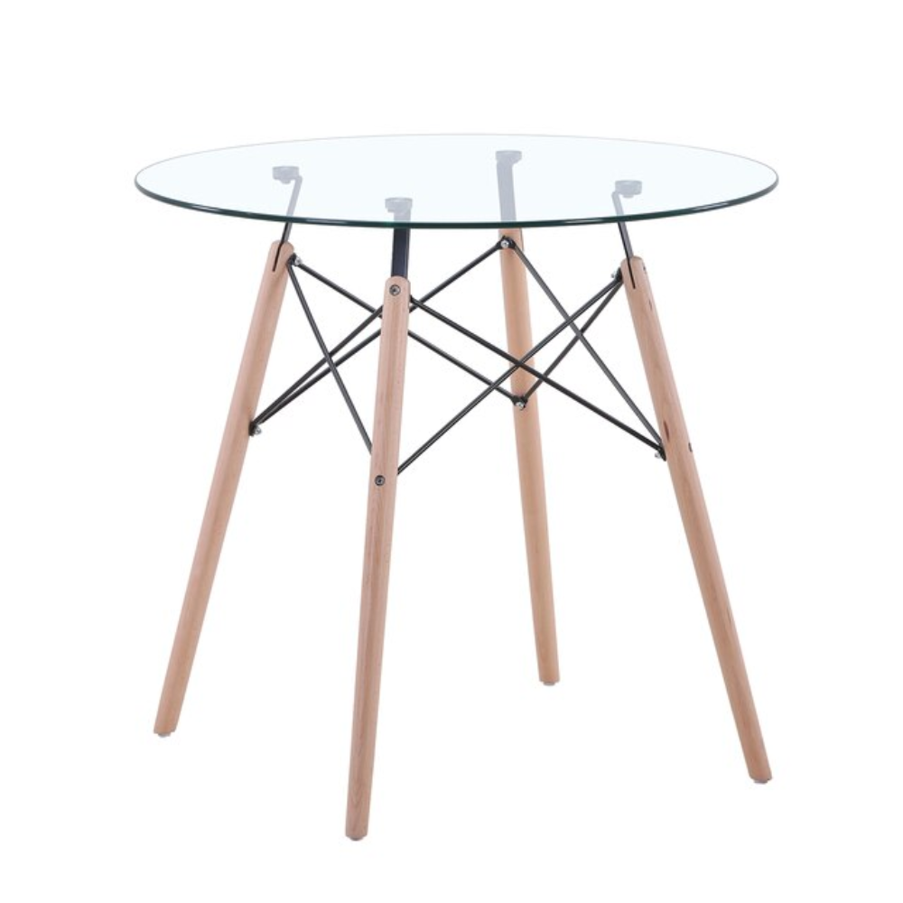 Nordicz Trä ronde eettafel houten onderstel glas - Design Meubelz