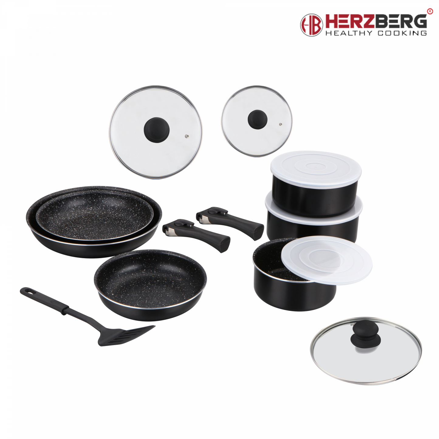 Herzberg HG-8091-15BK: 15-delige pannenset met marmercoating - Design Meubelz