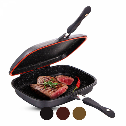 Cheffinger CF-DG32: Omkeerbare dubbele grillpan met marmercoating - 32 cm koper - Design Meubelz