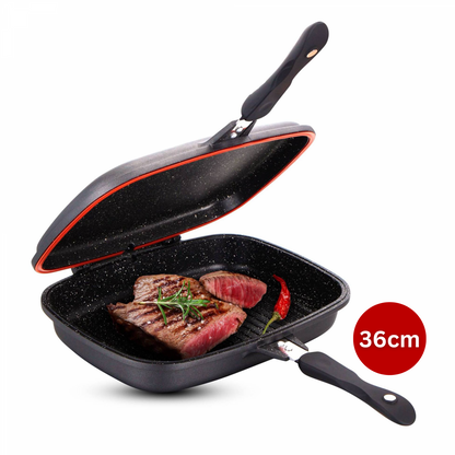 Cheffinger CF-DG36: Omkeerbare dubbele grillpan met marmercoating - 36 cm koper - Design Meubelz