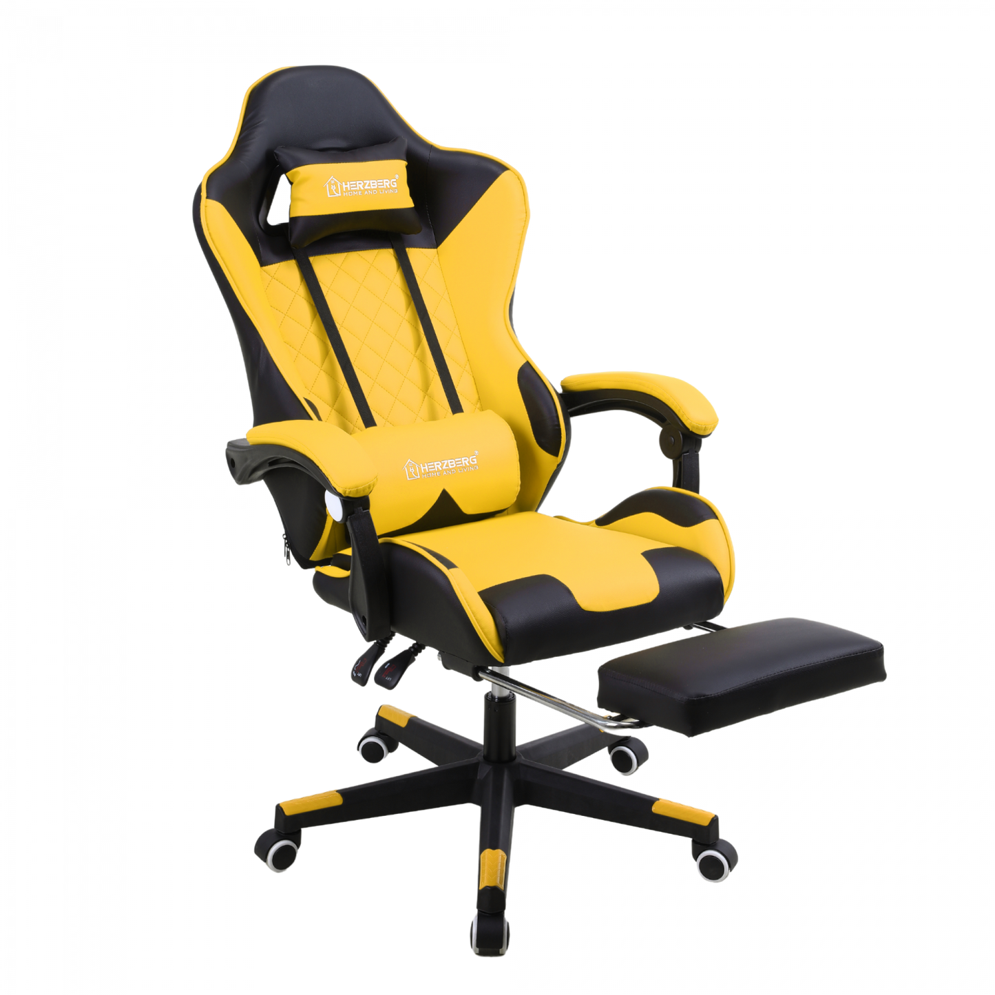 Herzberg 8081: gaming- en bureaustoel met intrekbare voetensteun geel - Design Meubelz