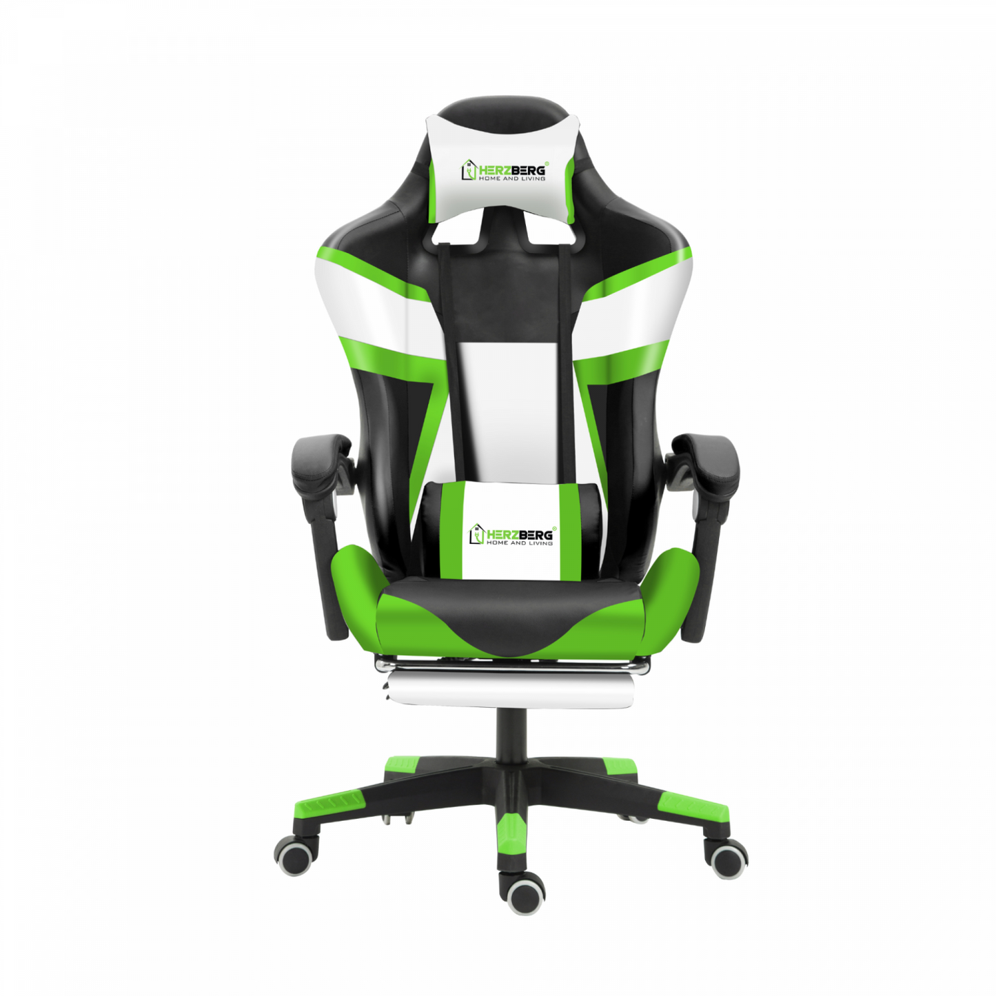 Herzberg HG-8082: driekleurige gaming- en bureaustoel met T-vormig accent groen - Design Meubelz