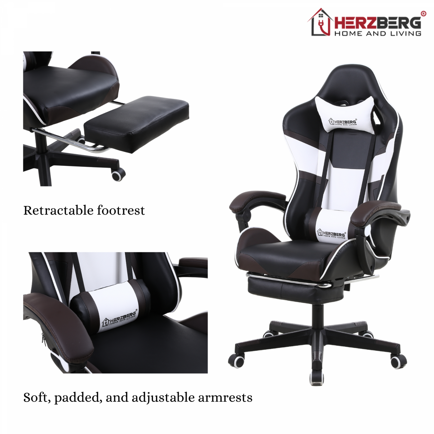 Herzberg HG-8082: driekleurige gaming- en bureaustoel met T-vormig accent blauw - Design Meubelz