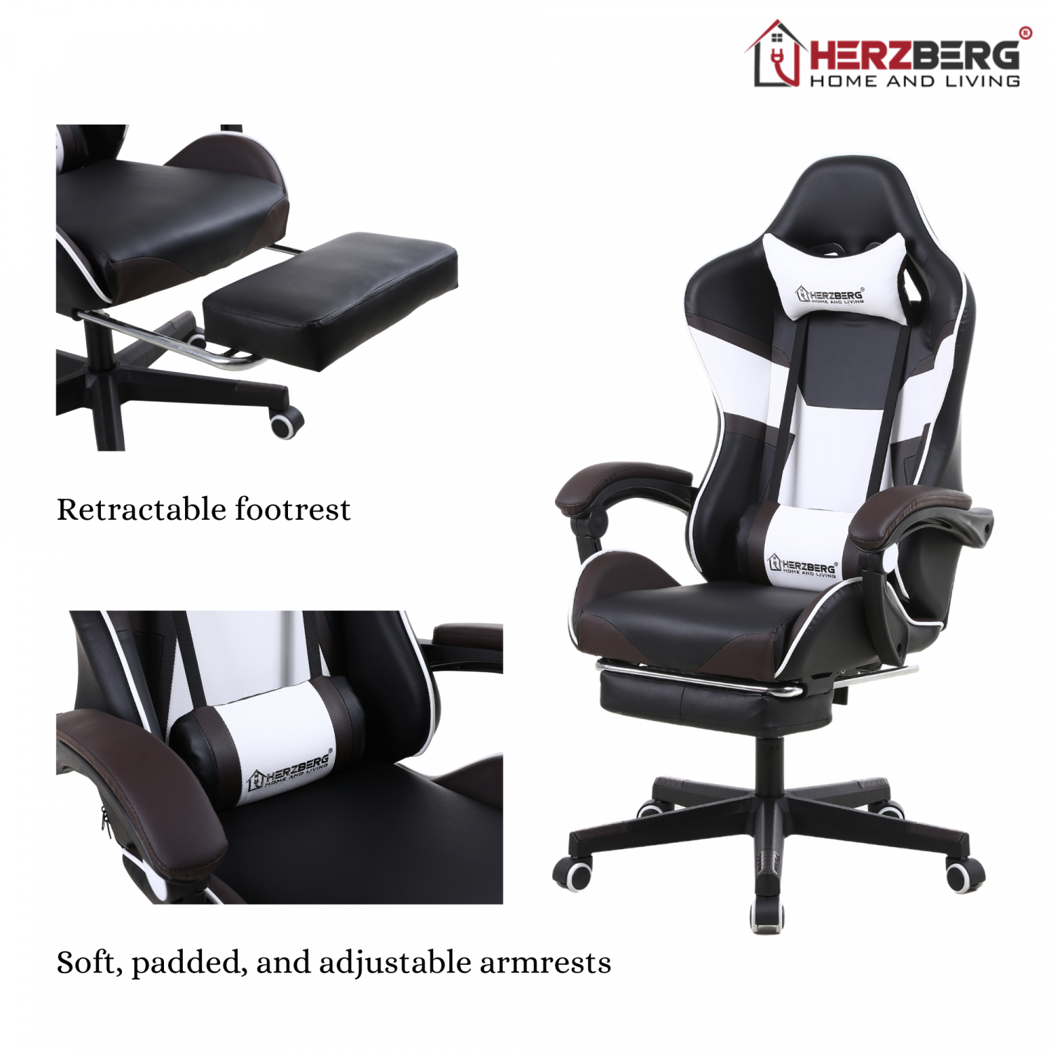 Herzberg HG-8082: driekleurige gaming- en bureaustoel met T-vormig accent rood - Design Meubelz